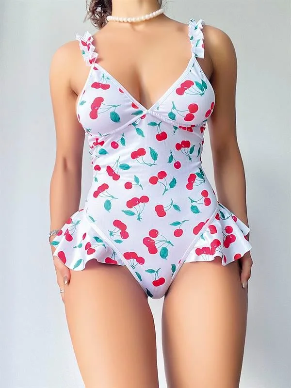 Arias Closet Vişne Desenli Fantezi Body