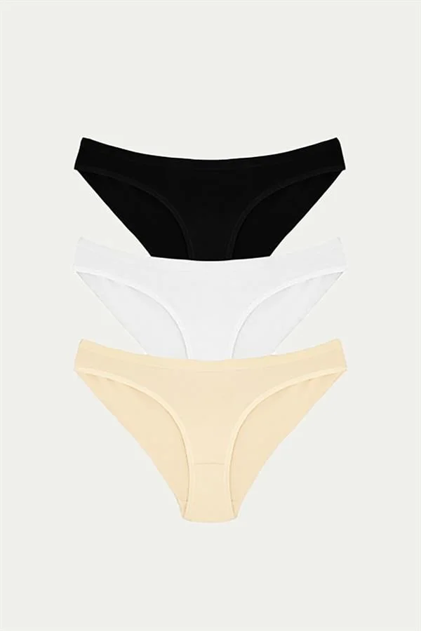 Arias Closet Pamuklu Siyah Beyaz Ten Rengi 3'lü Külot