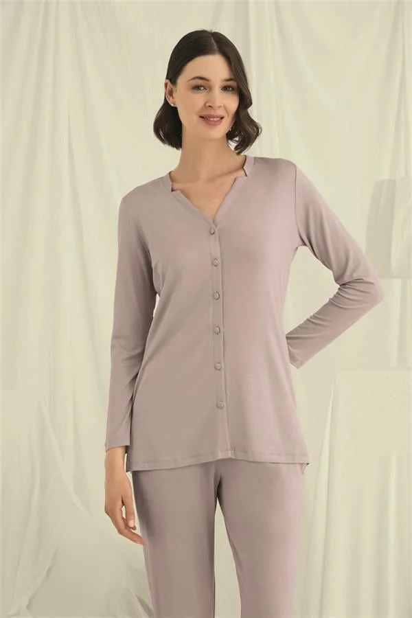 Arias Closet Uzun Kollu Boydan Düğmeli V Yaka Pijama Takımı
