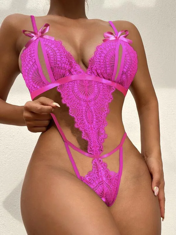 Arias Closet Fiyonklu Dantelli Fuşya Fantezi Body
