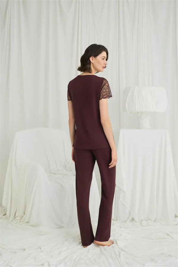 Arias Closet Kısa Kollu ve Dantelli V Yaka Pijama Takımı