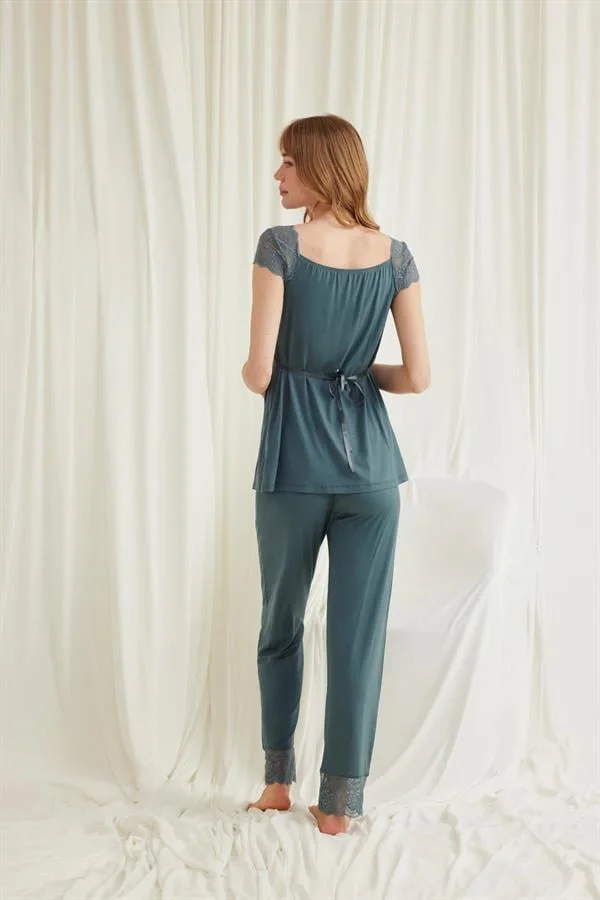 Arias Closet Dantelli Önü Düğmeli Hamile Lohusa 3'lü Viskon Pijama Takımı