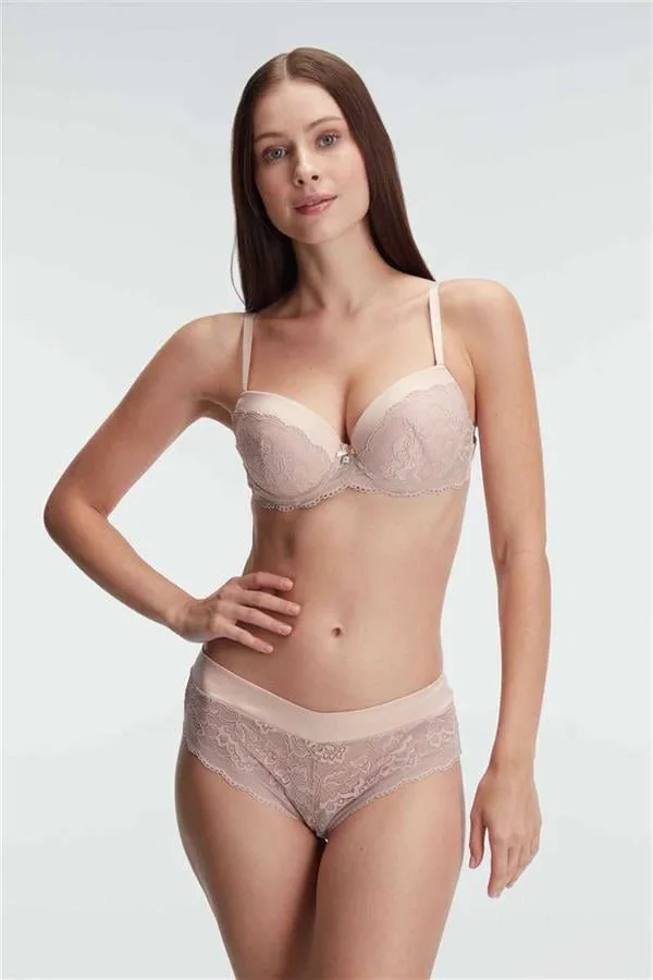 Arias Closet Destekli Balenli Kaplı Dantel Detaylı Sütyen Slip İç Çamaşırı Takımı