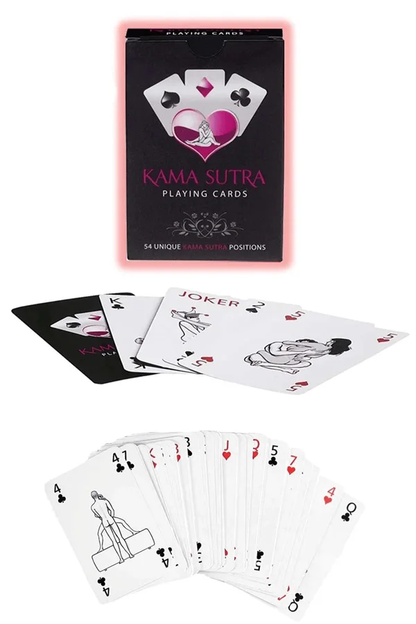 Arias Closet Sexy Görselli Oyun Kartı Kama Sutra Kırmızı Çapraz Bağlamalı Kelepçe Set
