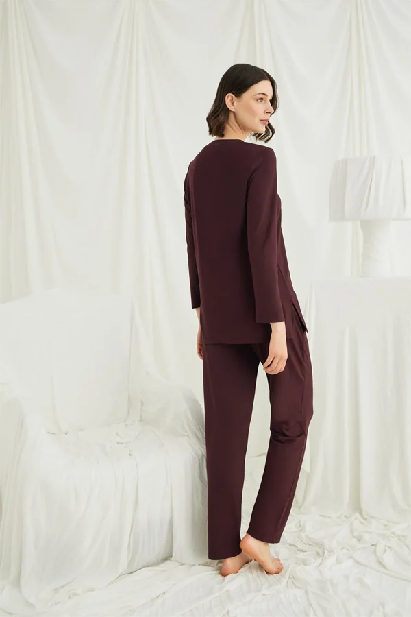 Arias Closet Uzun Kollu Boydan Düğmeli V Yaka Pijama Takımı