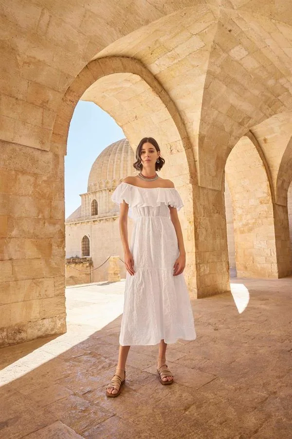Arias Closet Pamuklu Kayık Yakalı Elbise
