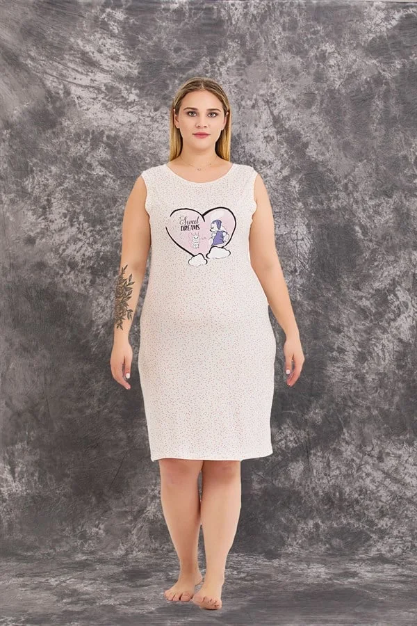 Arias Closet Büyük Beden Sweet Dreams Yazılı Desenli 2'li Viskon Gecelik Sabahlık Takımı