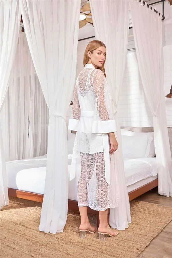 Arias Closet Uzun Kollu Dantelli ve Kuşaklı Sabahlık