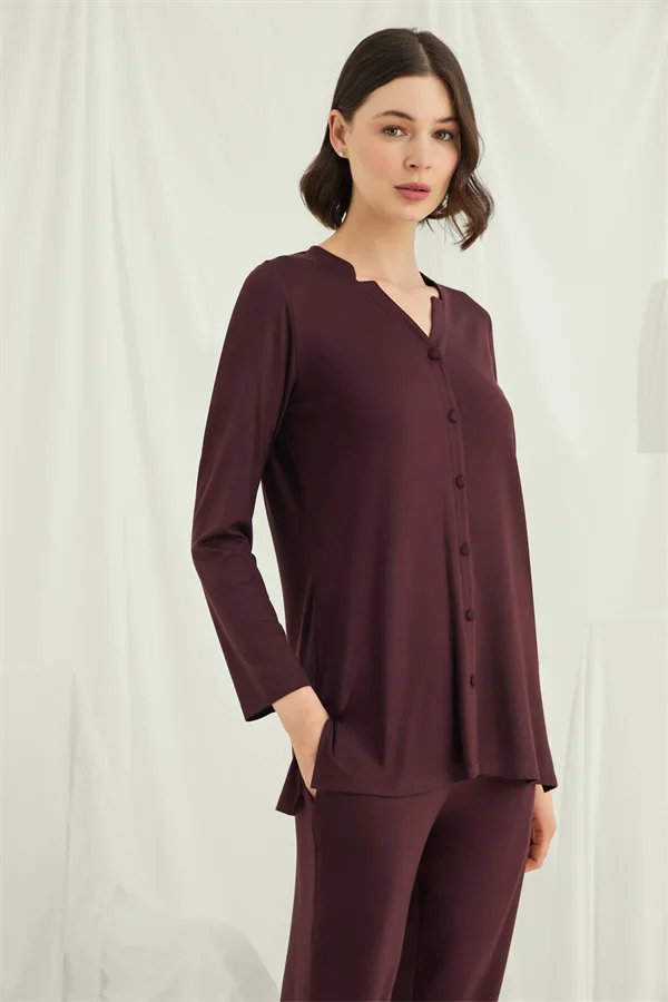 Arias Closet Uzun Kollu Boydan Düğmeli V Yaka Pijama Takımı