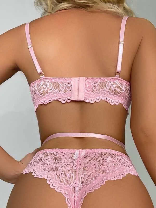 Arias Closet Kalp Aksesuarlı Dantelli Fantezi Pembe Jartiyer Takım