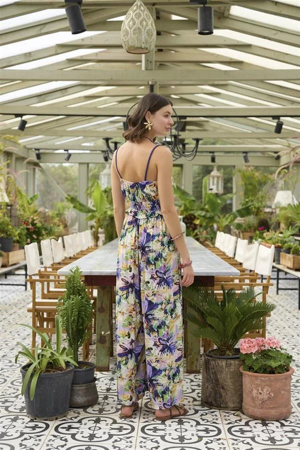 Arias Closet Çiçek ve Yaprak Desenli İp Askılı Tulum