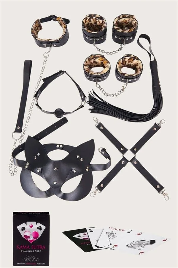 Arias Closet Sexy Görselli Oyun Kartı Kama Sutra 7'li Leopar Harness Set
