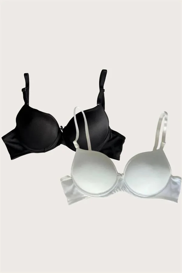 Arias Closet Siyah-Beyaz 2'li Mikro Kumaş Push Up Dolgulu Balenli Günlük Destekli Sütyen