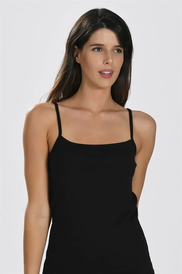 Arias Closet İp Askılı Siyah Ribana Atlet