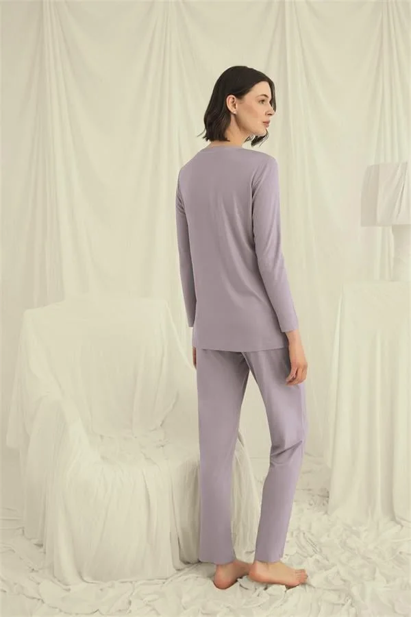 Arias Closet Uzun Kollu Boydan Düğmeli V Yaka Pijama Takımı