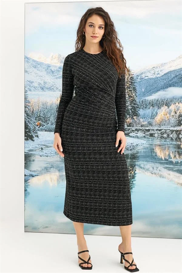 Arias Closet Desenli Uzun Kollu Elbise