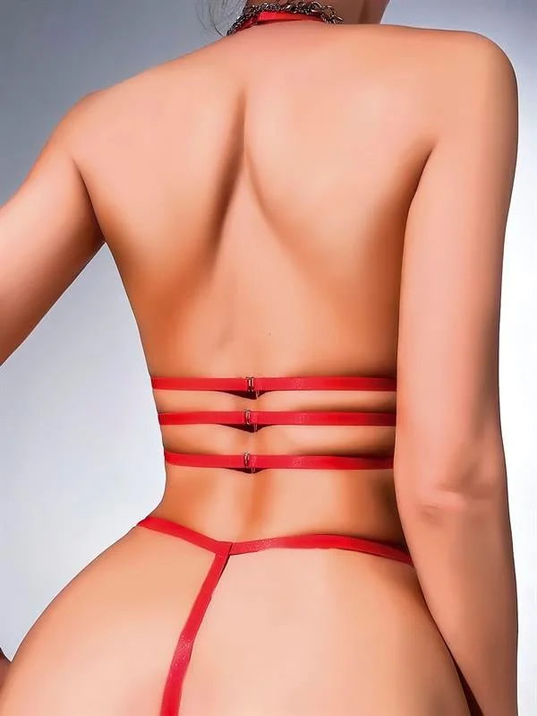 Arias Closet Kırmızı Kalp Desenli Fantezi Sütyen Külot Takımı