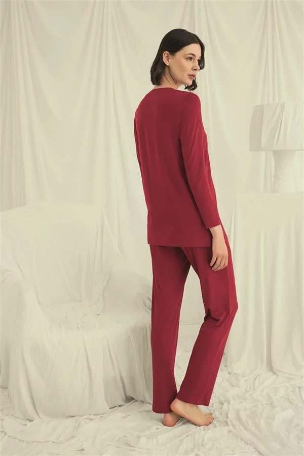 Arias Closet Uzun Kollu Boydan Düğmeli V Yaka Pijama Takımı
