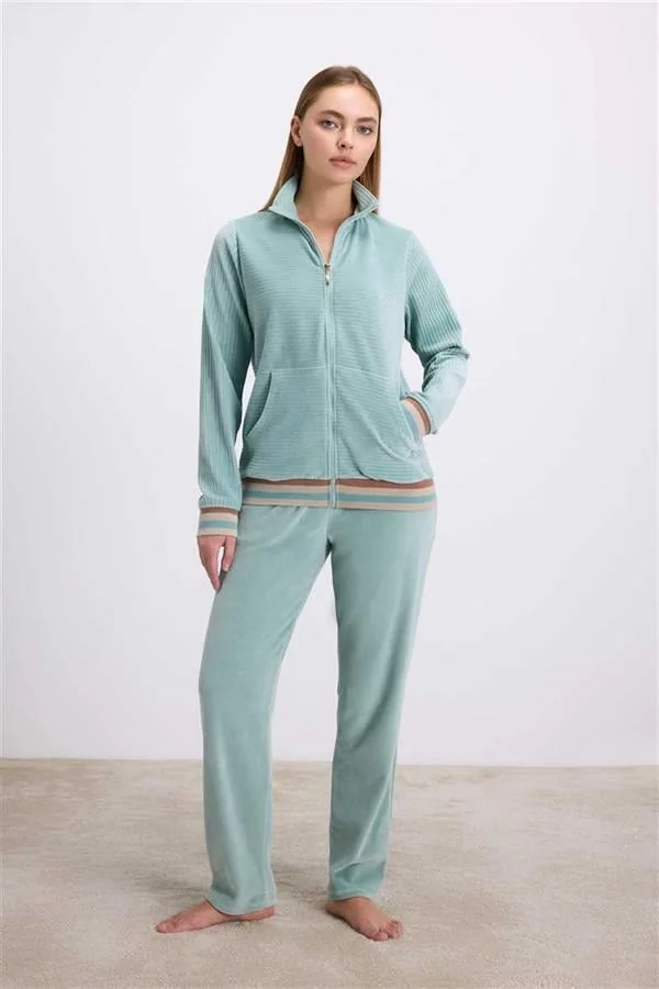 Arias Closet Kadife Dokulu Uzun Kollu Sweatshirt ve Pantolon Takımı