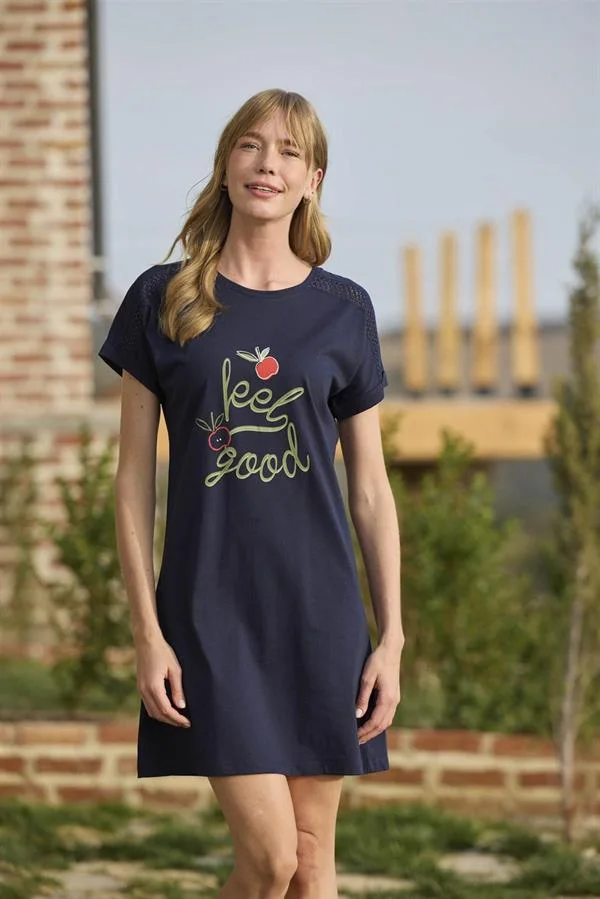 Arias Closet Meyve ve Yaprak Baskılı Dantelli "Feel Good" Gecelik