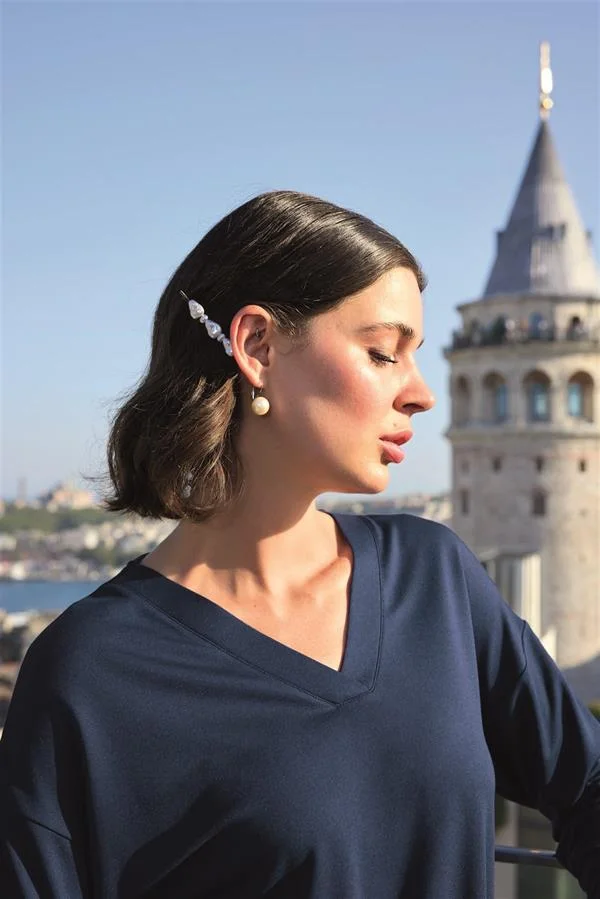 Arias Closet Yaprak Desenli Uzun Kollu V Yaka Pijama Takımı