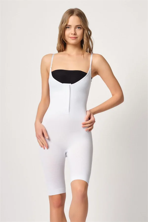 Arias Closet Beyaz MI Emay 2093 Ön Agraflı Göğsü Açık Paçalı Boy Korse
