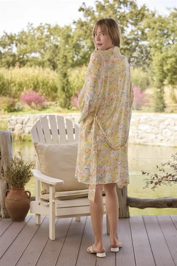 Arias Closet Çiçek ve Yaprak Desenli ve Baskılı "You Are Beautiful" Sabahlık Takımı