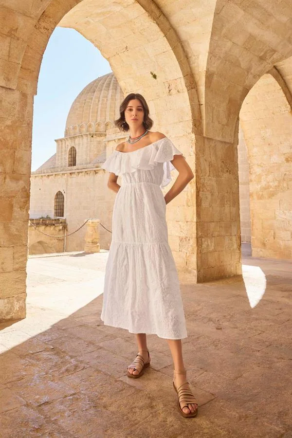 Arias Closet Pamuklu Kayık Yakalı Elbise