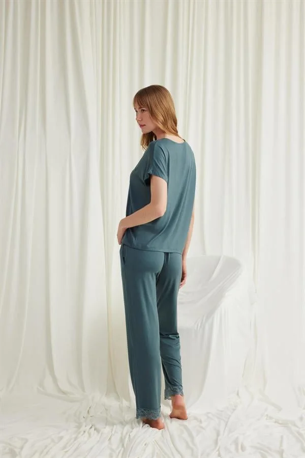 Arias Closet Kısa Kollu V Yakalı Dantelli Pijama Takımı
