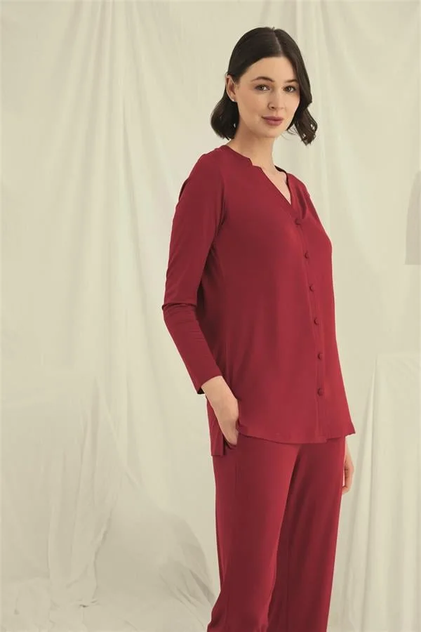 Arias Closet Uzun Kollu Boydan Düğmeli V Yaka Pijama Takımı