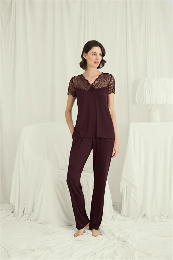 Arias Closet Kısa Kollu ve Dantelli V Yaka Pijama Takımı