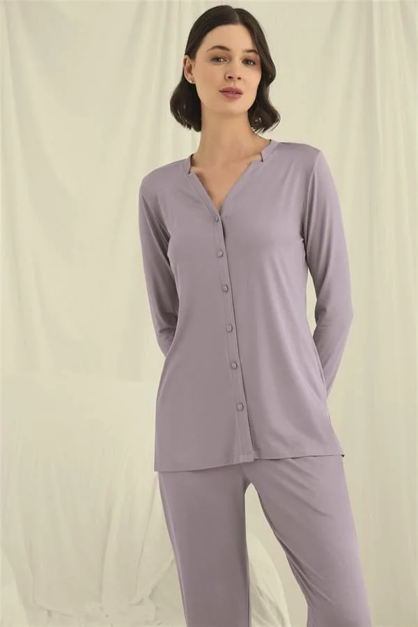 Arias Closet Uzun Kollu Boydan Düğmeli V Yaka Pijama Takımı