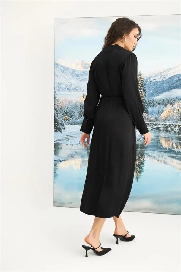 Arias Closet %100 Viskon Uzun Kollu Saten Elbise