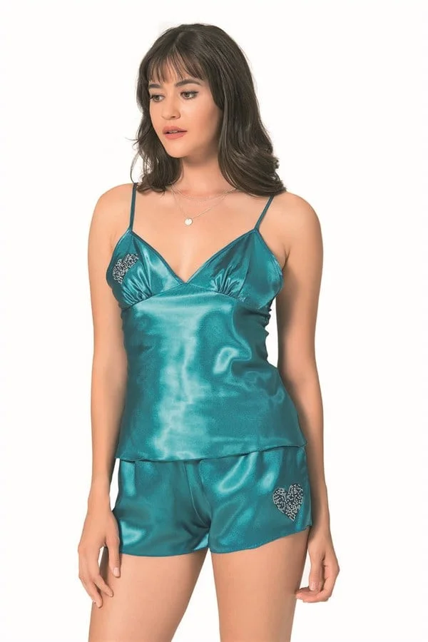 Arias Closet Petrol Saten Babydoll Şort Takımı