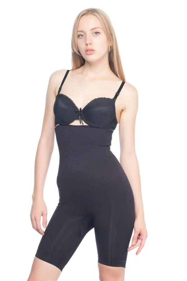 Arias Closet Siyah MI Emay 2074 Yüksek Bel Desenli Double Uzun Paça Korse