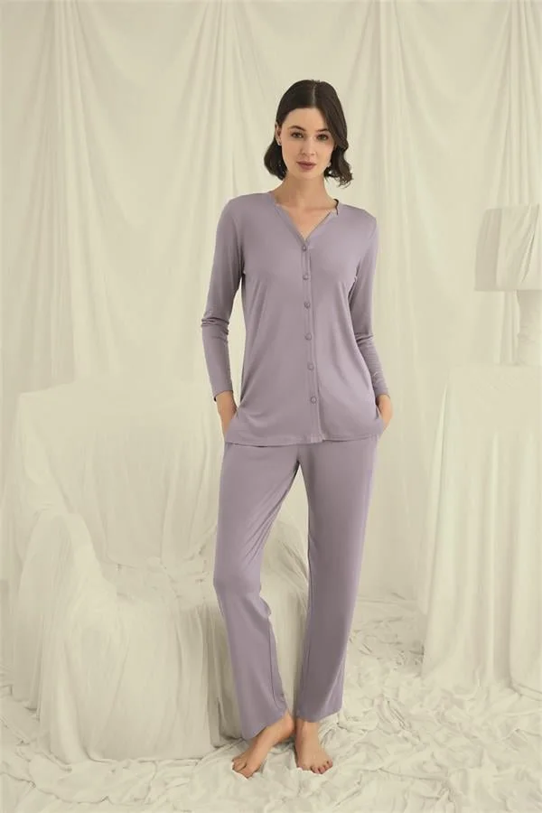 Arias Closet Uzun Kollu Boydan Düğmeli V Yaka Pijama Takımı
