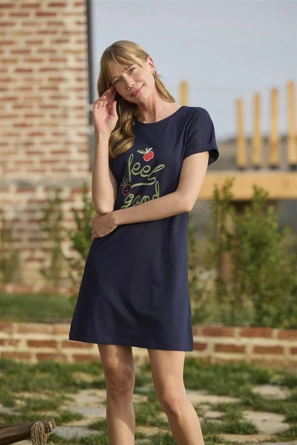 Arias Closet Meyve ve Yaprak Baskılı Dantelli "Feel Good" Gecelik
