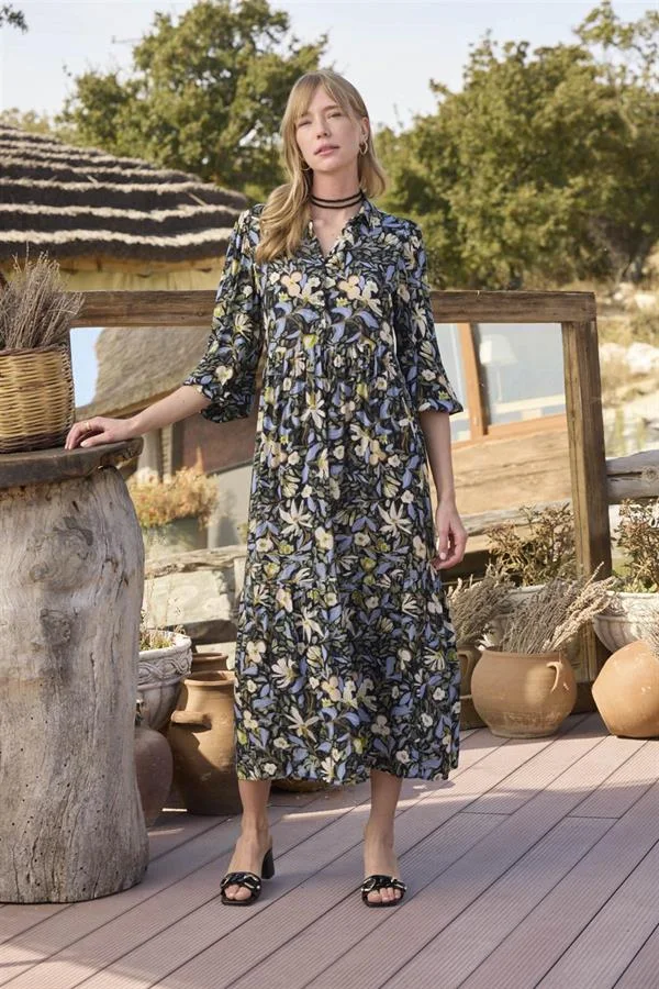 Arias Closet Çiçek ve Yaprak Desenli Truvakar Kollu Elbise