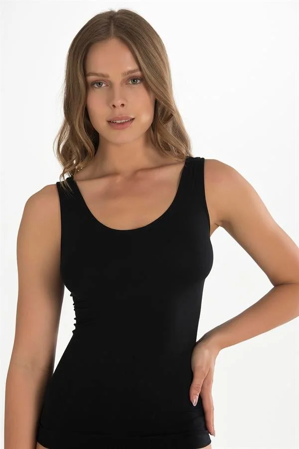 Arias Closet Geniş Askılı Siyah Ribana Atlet