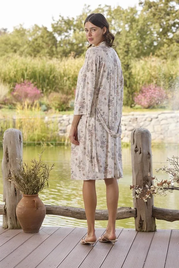 Arias Closet Çiçek Desenli ve Dantelli Sabahlık Takımı