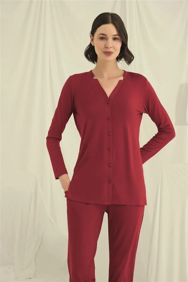 Arias Closet Uzun Kollu Boydan Düğmeli V Yaka Pijama Takımı