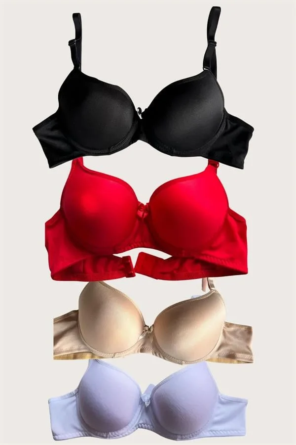 Arias Closet Siyah-Beyaz-Kırmızı-Ten 4'lü İçi Boş Micro Balenli Günlük Tek Desteksiz Sütyen