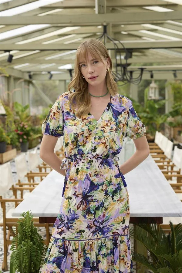 Arias Closet %100 Viskon Çiçek ve Yaprak Desenli Elbise