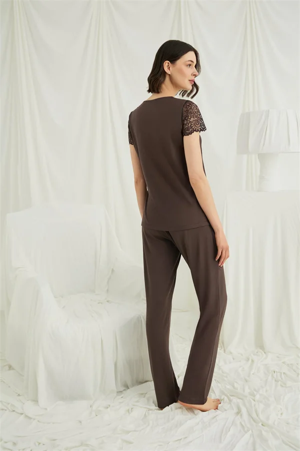 Arias Closet Kısa Kollu ve Dantelli V Yaka Pijama Takımı