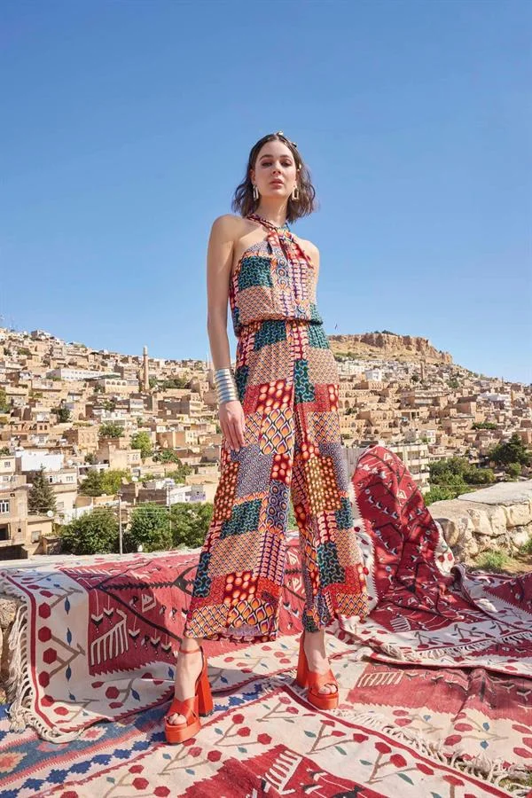 Arias Closet Etnik Desenli Saten Tulum