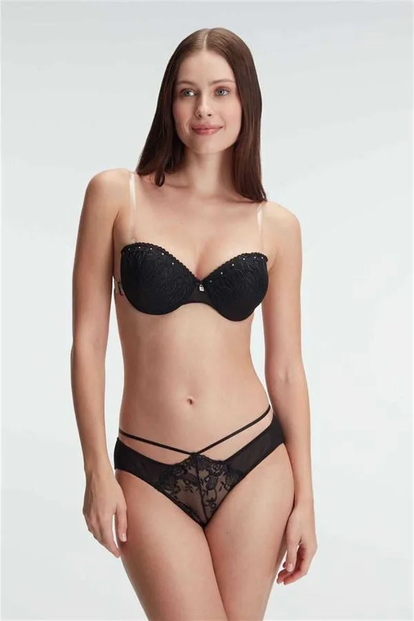 Arias Closet Günlük Straplez Push-up Destekli Balenli Şeffaf Sırt Aksesuarlı Askıları Çıkabilir Boncuk Detaylı Sütyen