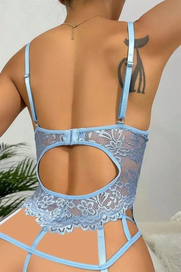 Arias Closet Özel Tasarım Dantelli Fantezi Mavi Jartiyer Takımı