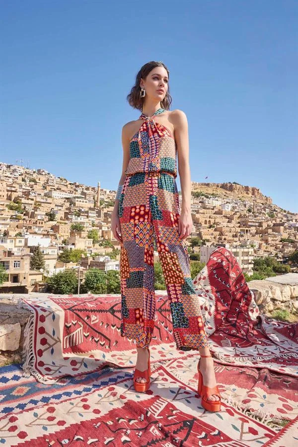 Arias Closet Etnik Desenli Saten Tulum