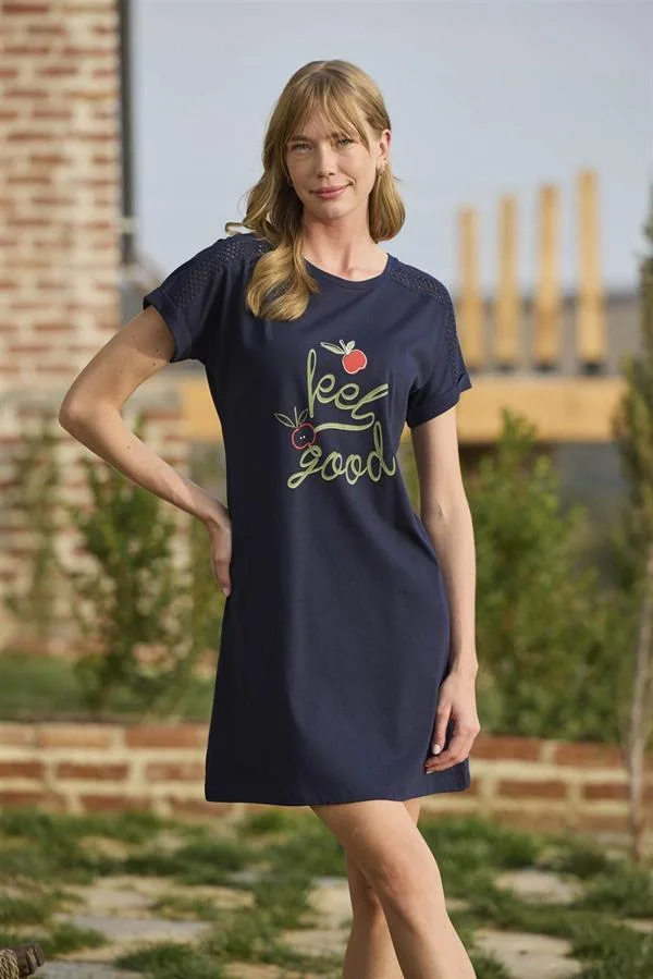 Arias Closet Meyve ve Yaprak Baskılı Dantelli "Feel Good" Gecelik