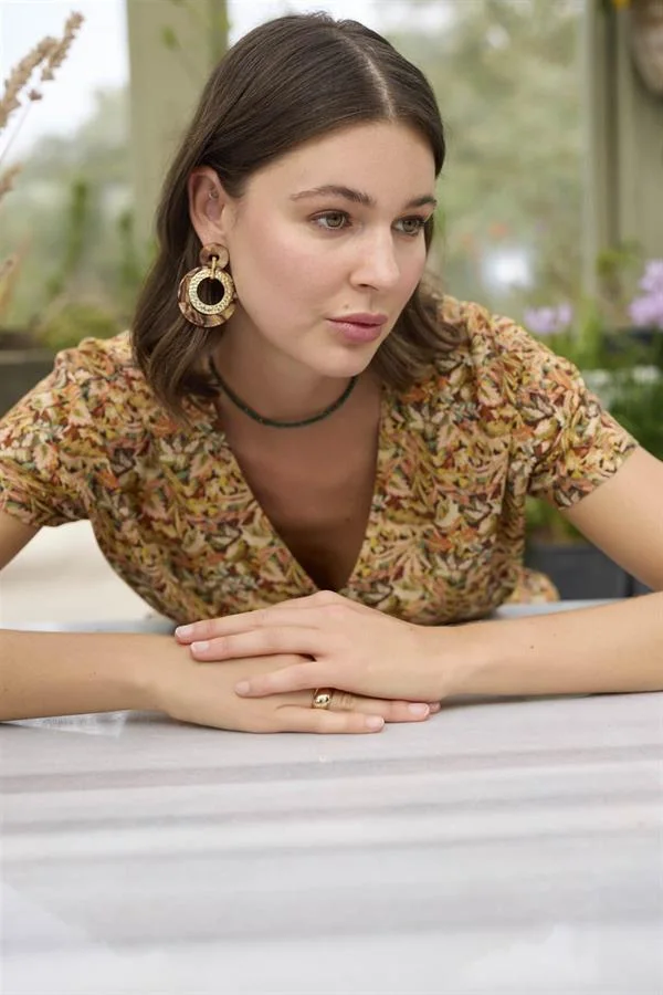 Arias Closet Çiçek ve Yaprak Desenli Önü Düğmeli Alt Üst Takım